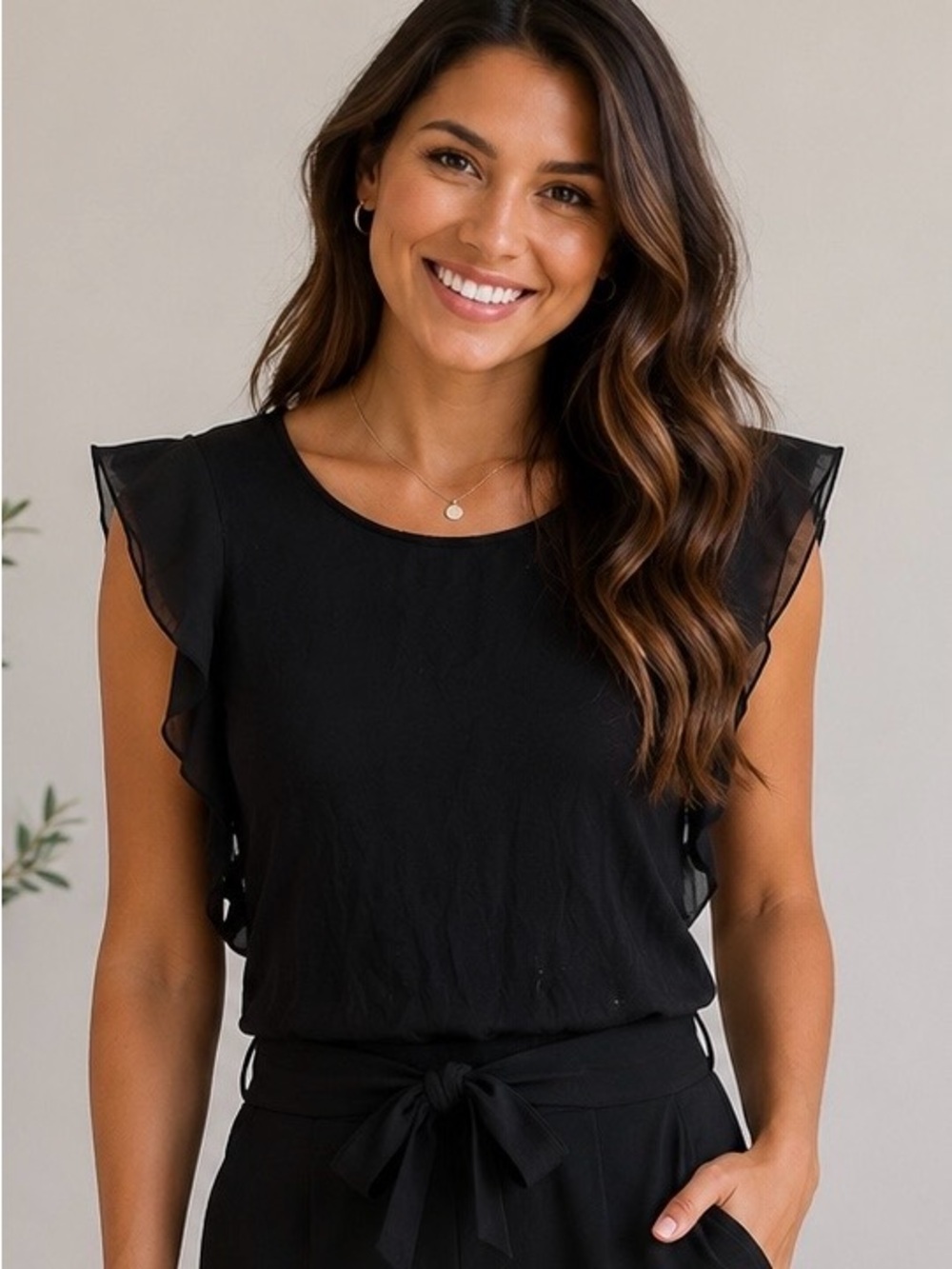 Tahari Black Flutter Sleeve Blouse – Women’s XL